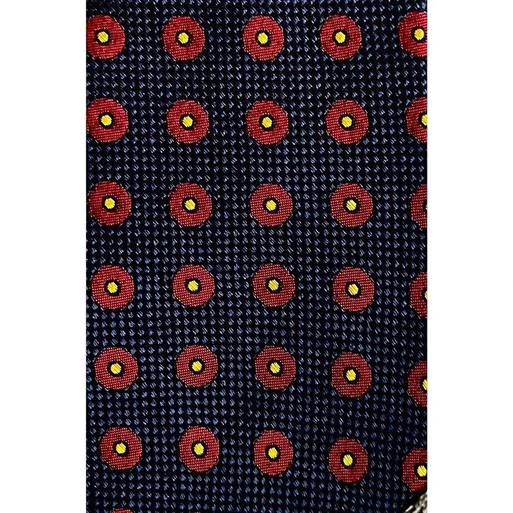 Lands' End Men's Ties Set Of Two 100% Silk Neck Ties Red‎ Navy Leaf Dot Pattern